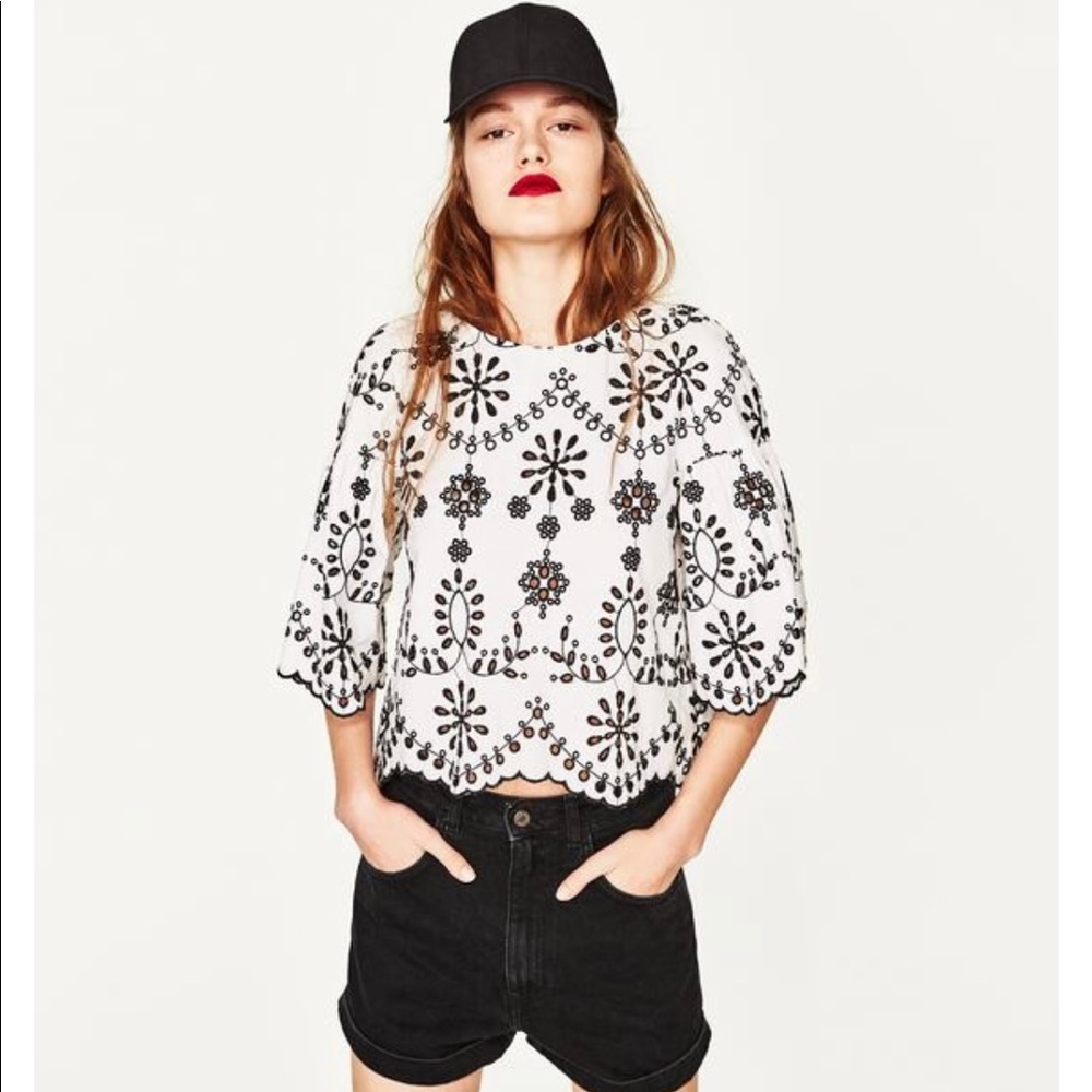 Zara top with floral embroidery